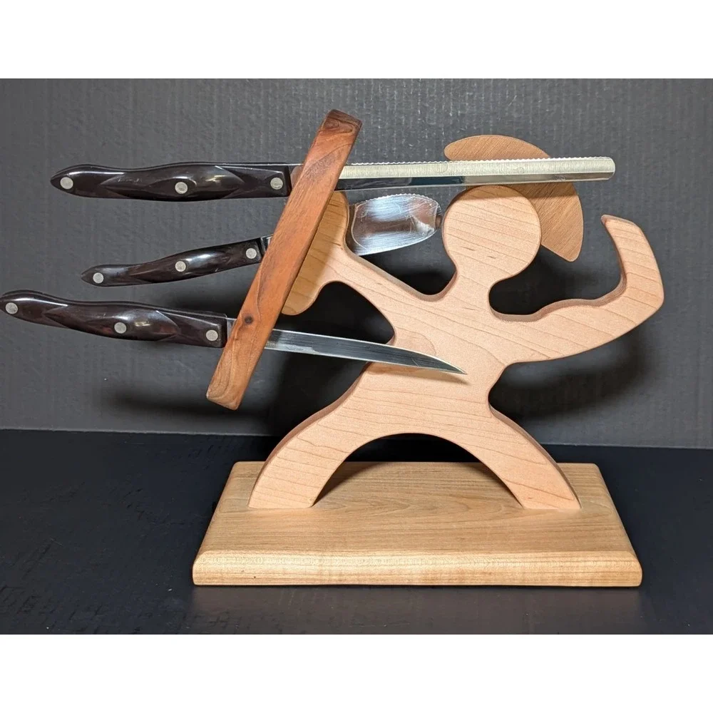 Missing Digit Wood Shop Natural Wood Spartan Warrior Knife‎ Block